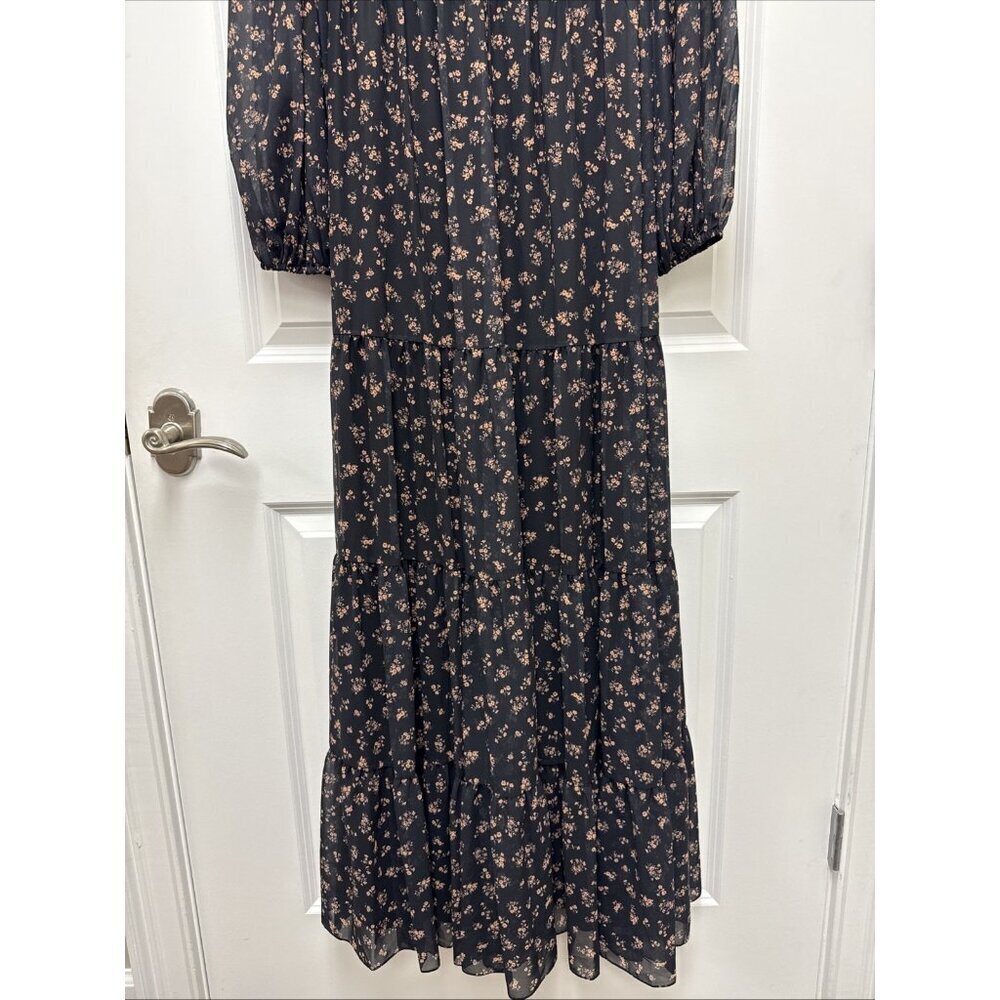 New Mac Duggal Size 2 Black Floral 55431 Peasant Maxi Dress Flowy Cottagecore - Picture 6 of 13